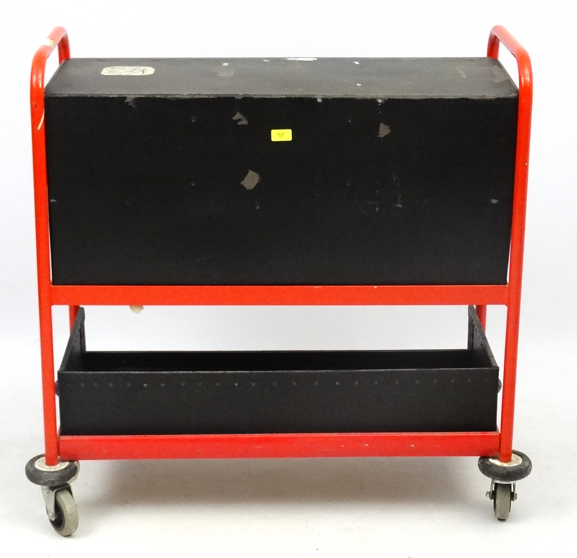 Vintage Industrial : a painted Post sorting trolley , with pigeon holes and shallow tray under , - Image 3 of 4