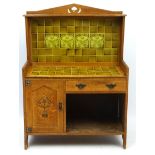 Art Nouveau : a Washstand with tile base and back ( some decorative ) and oak construction with