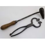 A pair of 19thC Sugar Cutters of plier form together with a collar iron ,