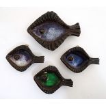 Scandinavian Pottery: A set of 4 Scandinavian Studio pottery Stoneware fish,
