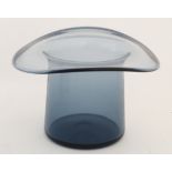 A 20thC blue / grey glass ice bucket formed as a large upturned top hat 7 1/4" high x 12" wide