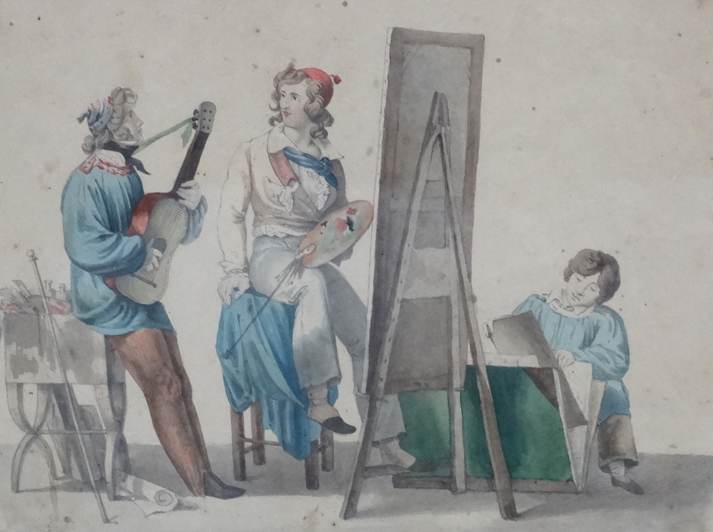 Indistinctly Signed Early XIX Continental School, Watercolour, The Arts , an Artist , - Image 3 of 4