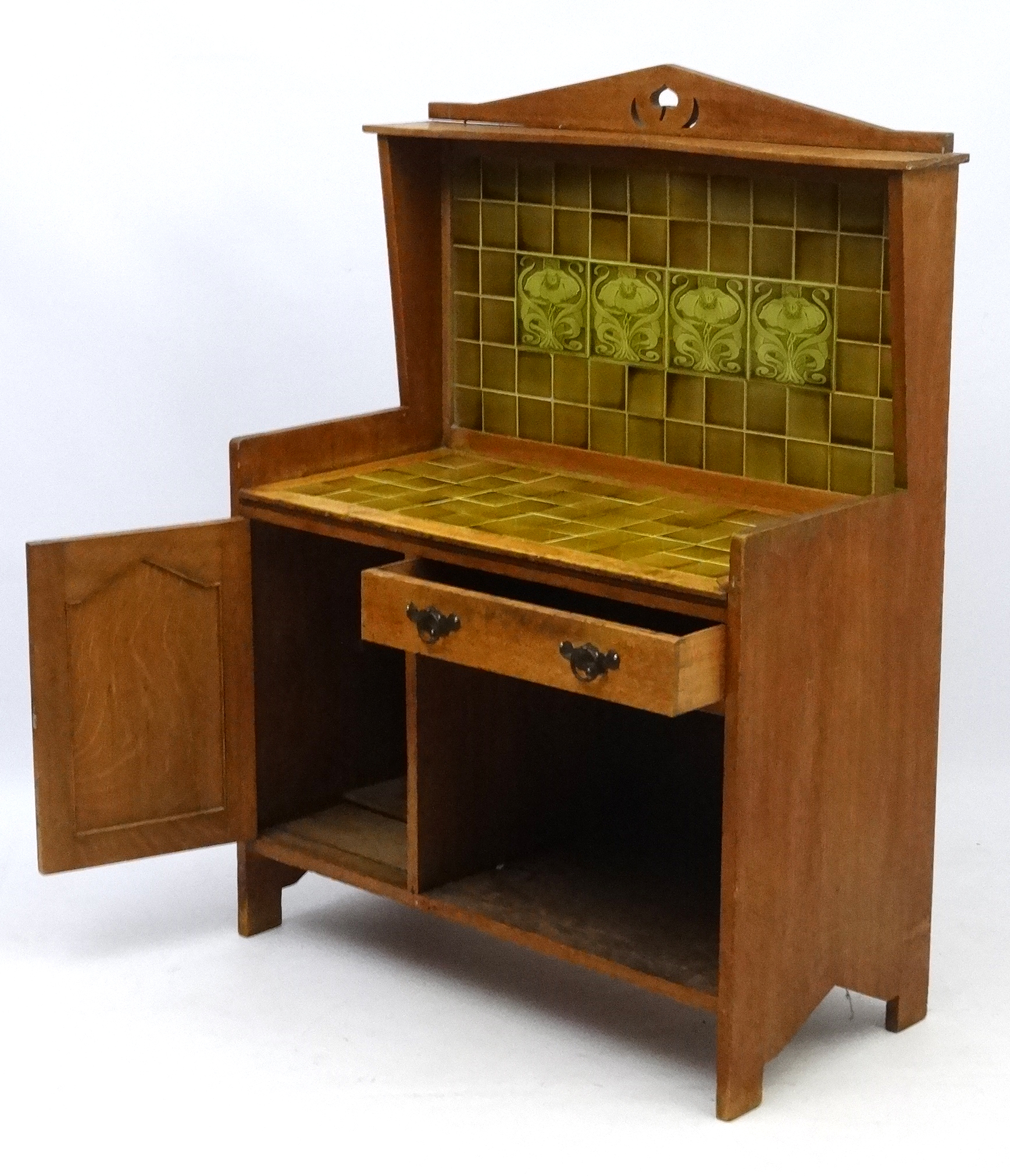 Art Nouveau : a Washstand with tile base and back ( some decorative ) and oak construction with - Image 2 of 4