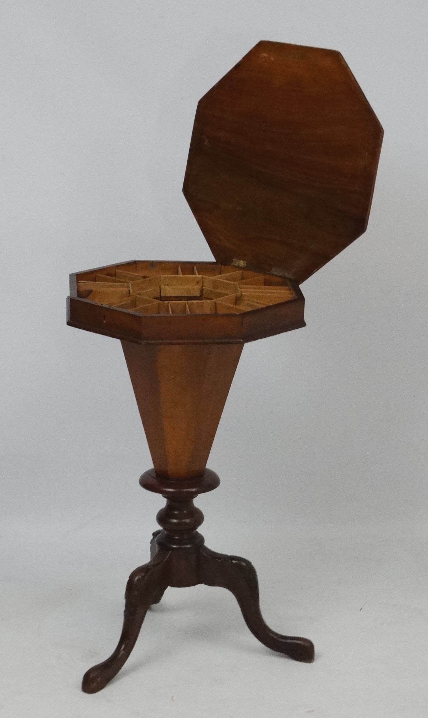 A Victorian walnut sewing table with octagonal top, - Image 5 of 5