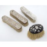 4 assorted dressing table brushes to include three silver backed examples ( 2 Victorian hallmarked