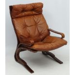 Vintage Retro : A Norwegian 1960's leather lounge Chair probably designed by Ingmar Relling