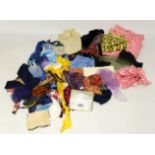A selection of vintage textiles to include silk Richard Allan scarf, ombre blue silk chiffon scarf,