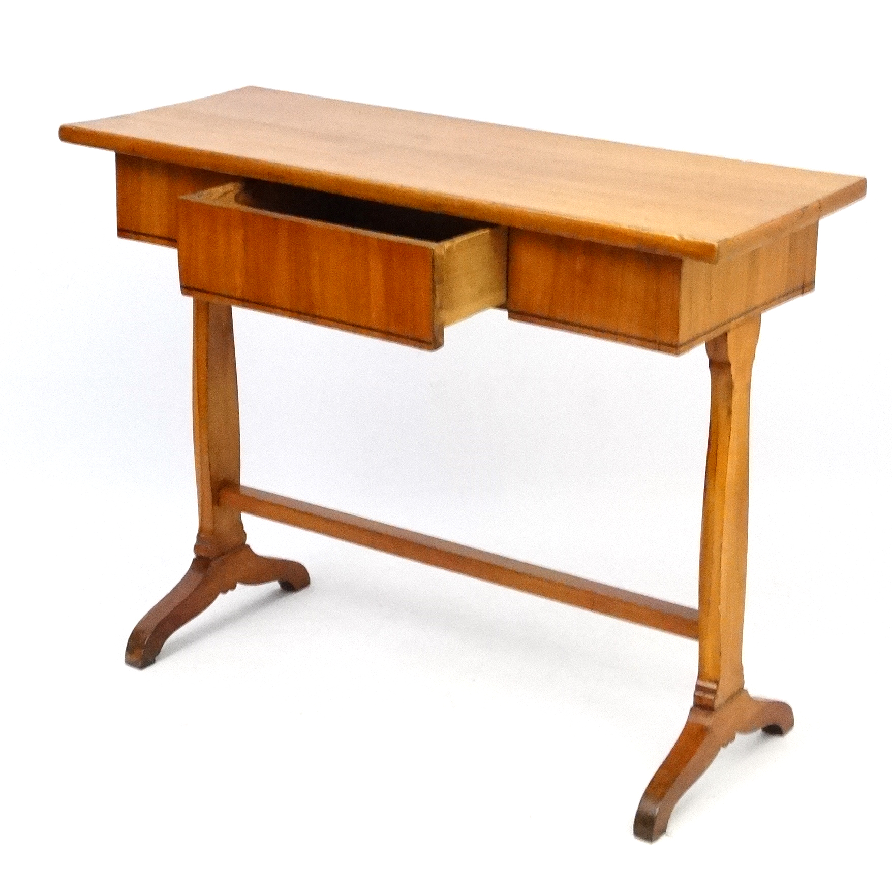 A c.1900 Cherry wood side table with ebony line inlay and frieze drawer. - Image 6 of 6