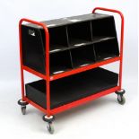 Vintage Industrial : a painted Post sorting trolley , with pigeon holes and shallow tray under ,