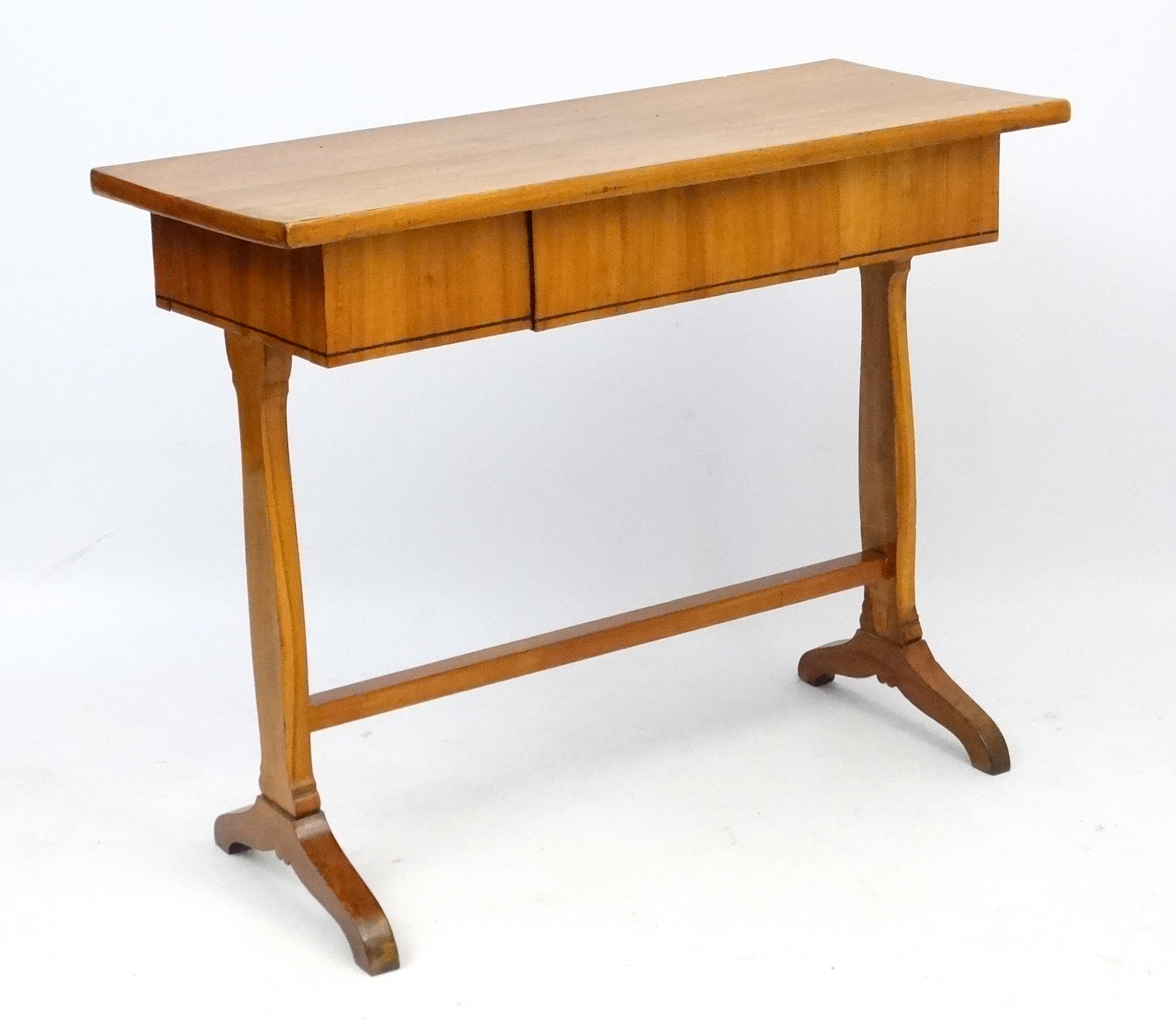 A c.1900 Cherry wood side table with ebony line inlay and frieze drawer. - Image 4 of 6