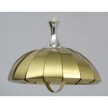 Vintage Retro : A Danish pendant light , with banded brushed bronze sections to shade ,