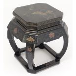 A mid - late 20thC Chinese decorated black lacquer side table 19" high x approx 16" square