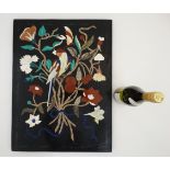 Pietra Dura : A slate panel depicting various specimen stones,