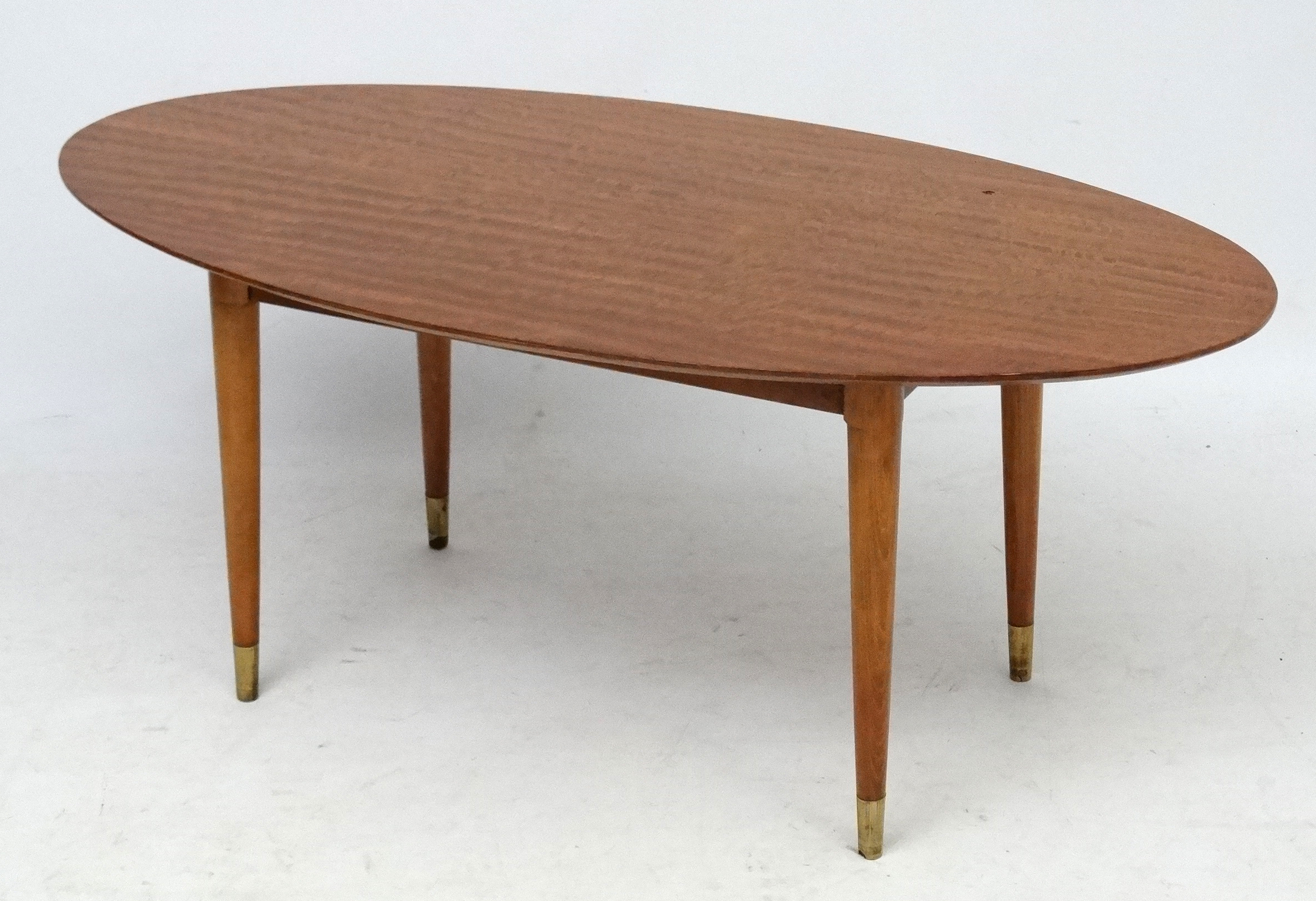 Vintage Retro / Art Deco : a 1950's oval Tiger Maple Occasional / Coffee table on four turned - Image 2 of 3