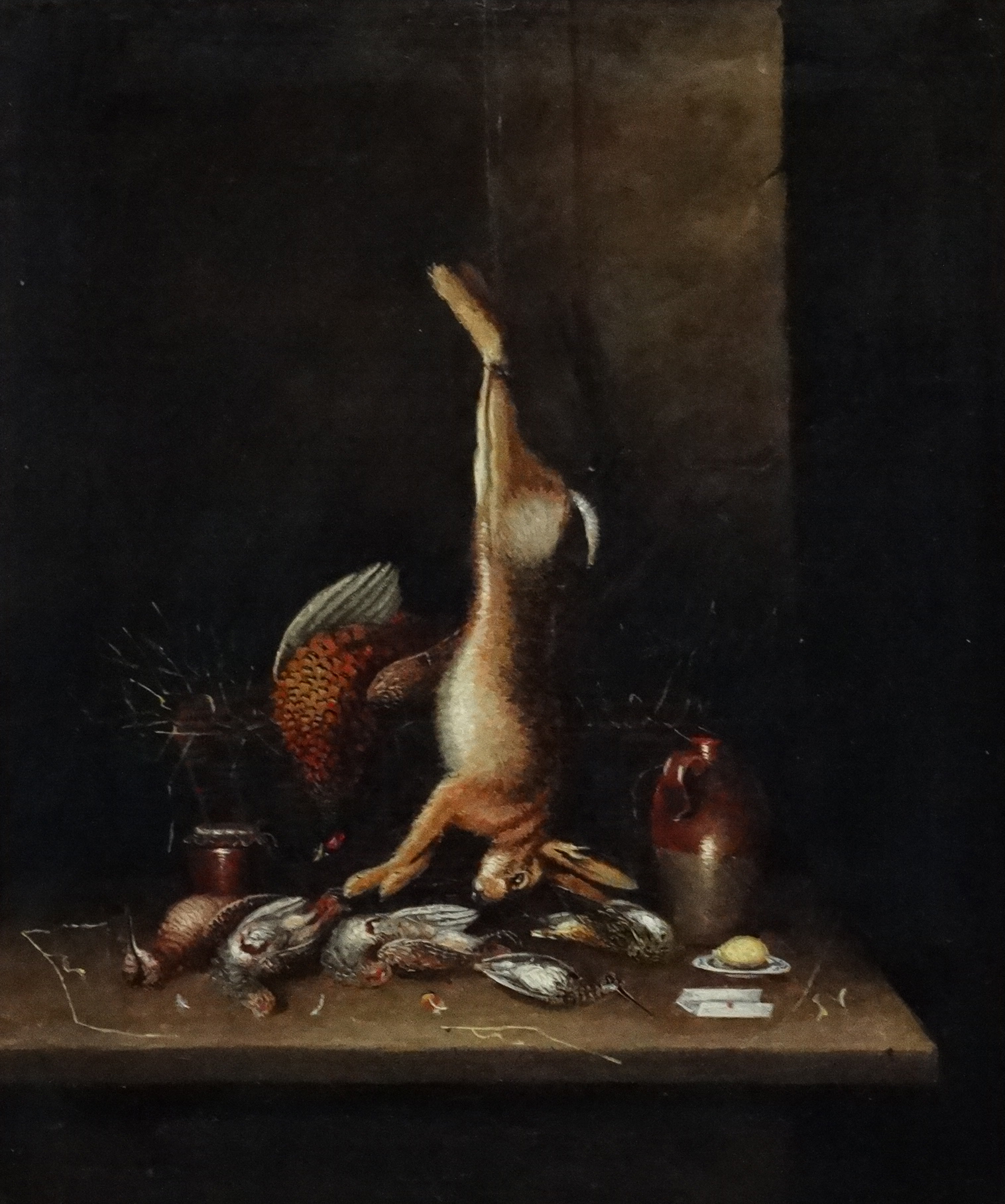 Benjamin Blake (c 1770-c. 1830), Oil on canvas, A larder interior with game, Ascribed verso. - Image 3 of 3