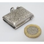 A small silver vesta case with engraved decoration Birmingham 1902 maker Samuel L Levi 1 1/2" x 1"