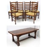 A c.2000 oak dining table together with 6 (4+2) dining chairs.