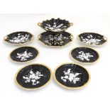 A c1900 English dessert service comprising tazza , large twin handled serving dish ,