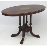 A Victorian burr walnut oval occasional table having marquetry to the top and legs 41 1/2" long x