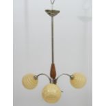 A 1950's pendant 3-branch electric light fitting 24" deep CONDITION: Please Note -