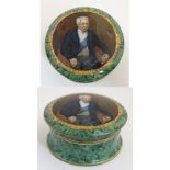 A large rare 19thC Staffordshire pot lid and base The Late Duke of Wellington issued by F & R