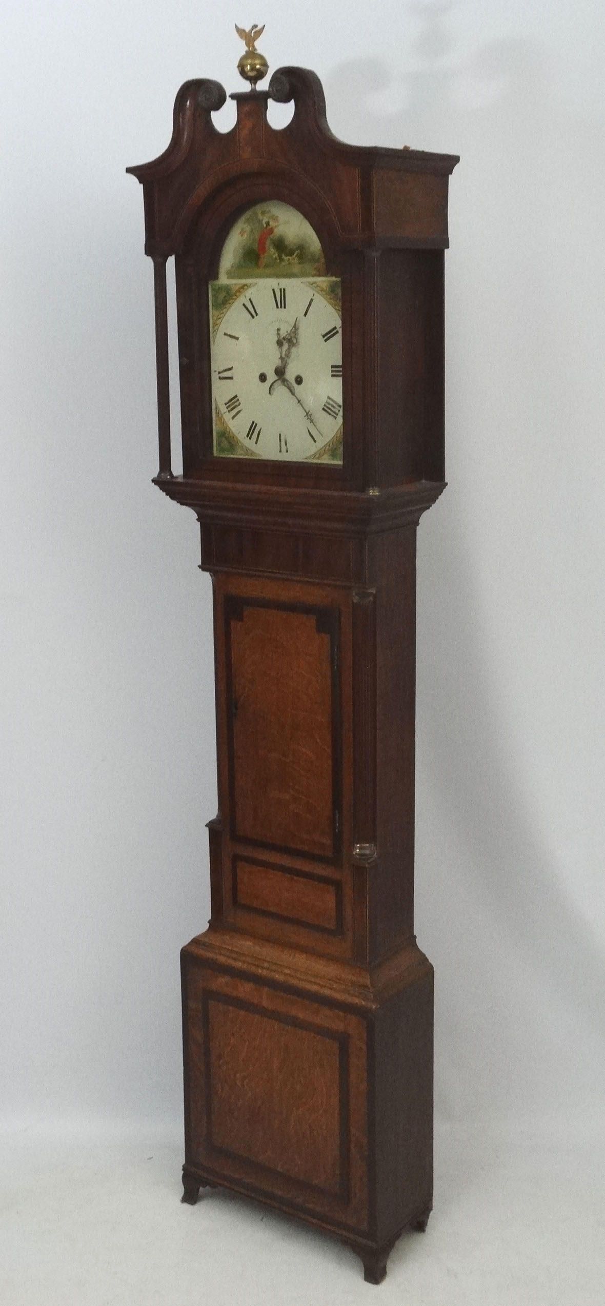 19thC longcase : a Grandfather Clock having a 13" break arch painted dial ( with figure shooting in - Image 8 of 11