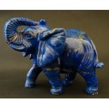Lapis Lazuli : A carved hardstone figure of an elephant approx 4 1/2" long x 3 1/2" high