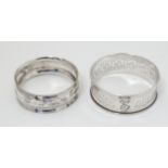 2 silver napkin rings one hallmarked Birmingham 1929 maker Henry Griffiths & Sons Ltd.