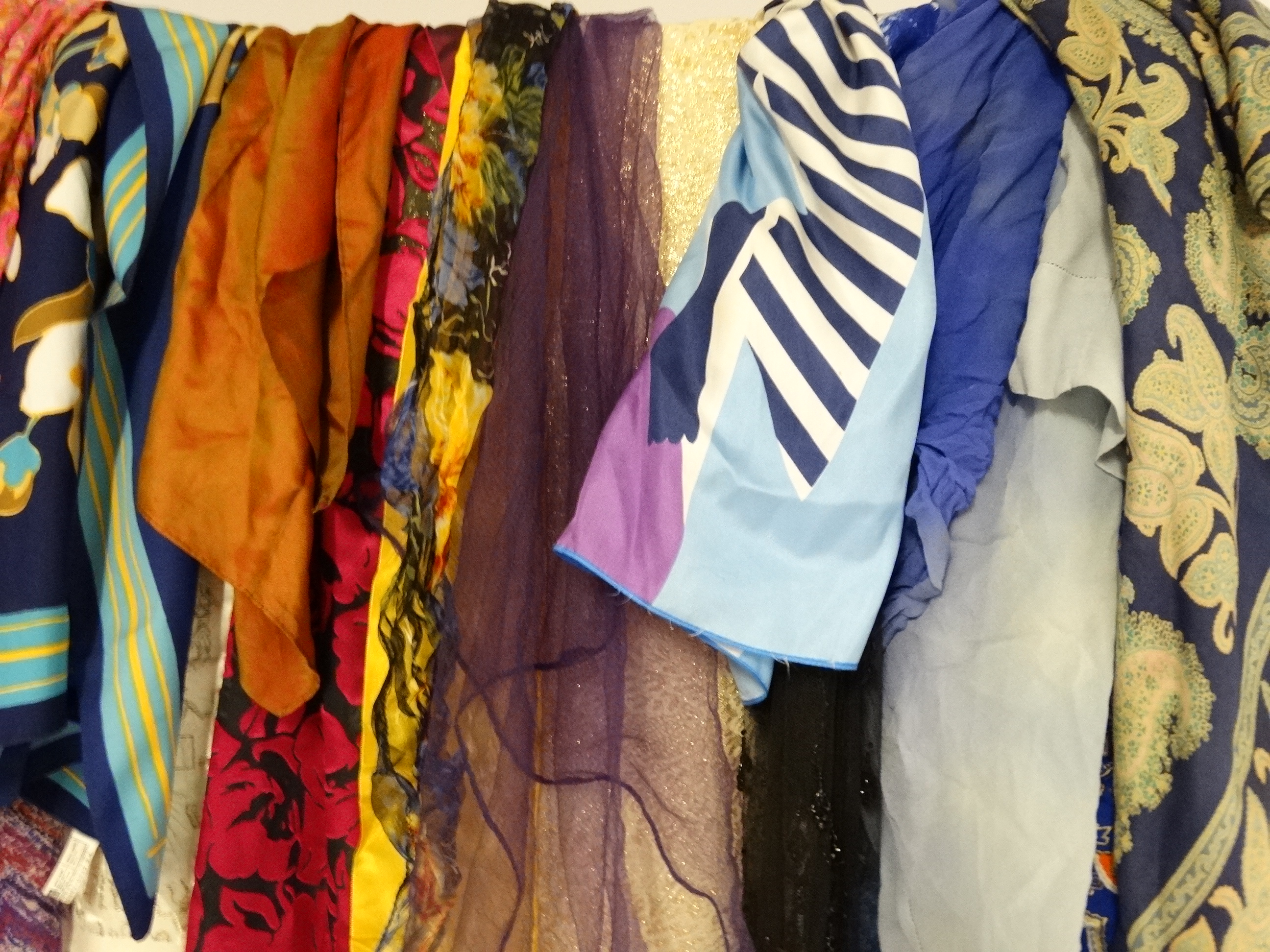 A selection of vintage textiles to include silk Richard Allan scarf, ombre blue silk chiffon scarf, - Image 8 of 12