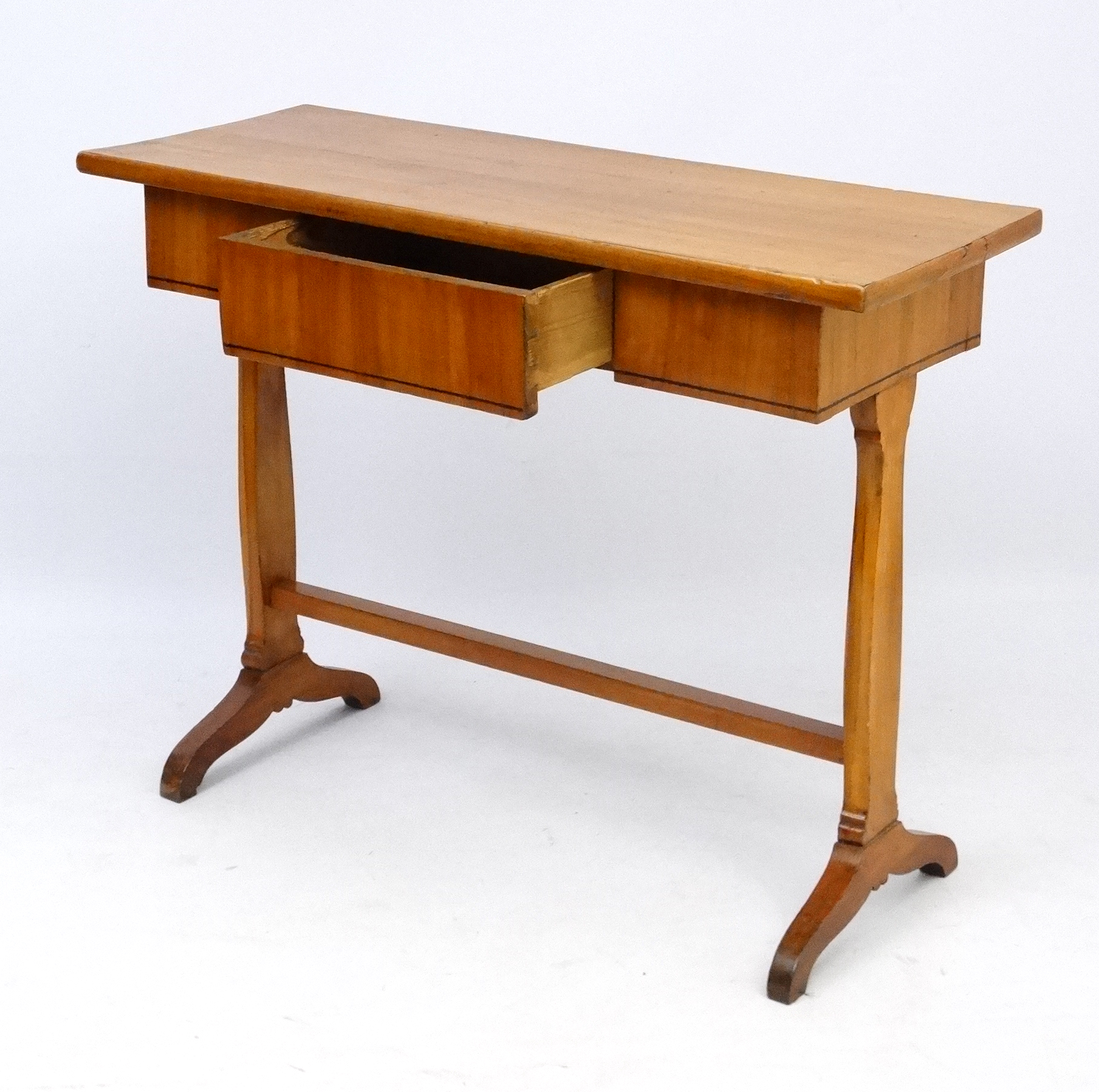 A c.1900 Cherry wood side table with ebony line inlay and frieze drawer. - Image 5 of 6