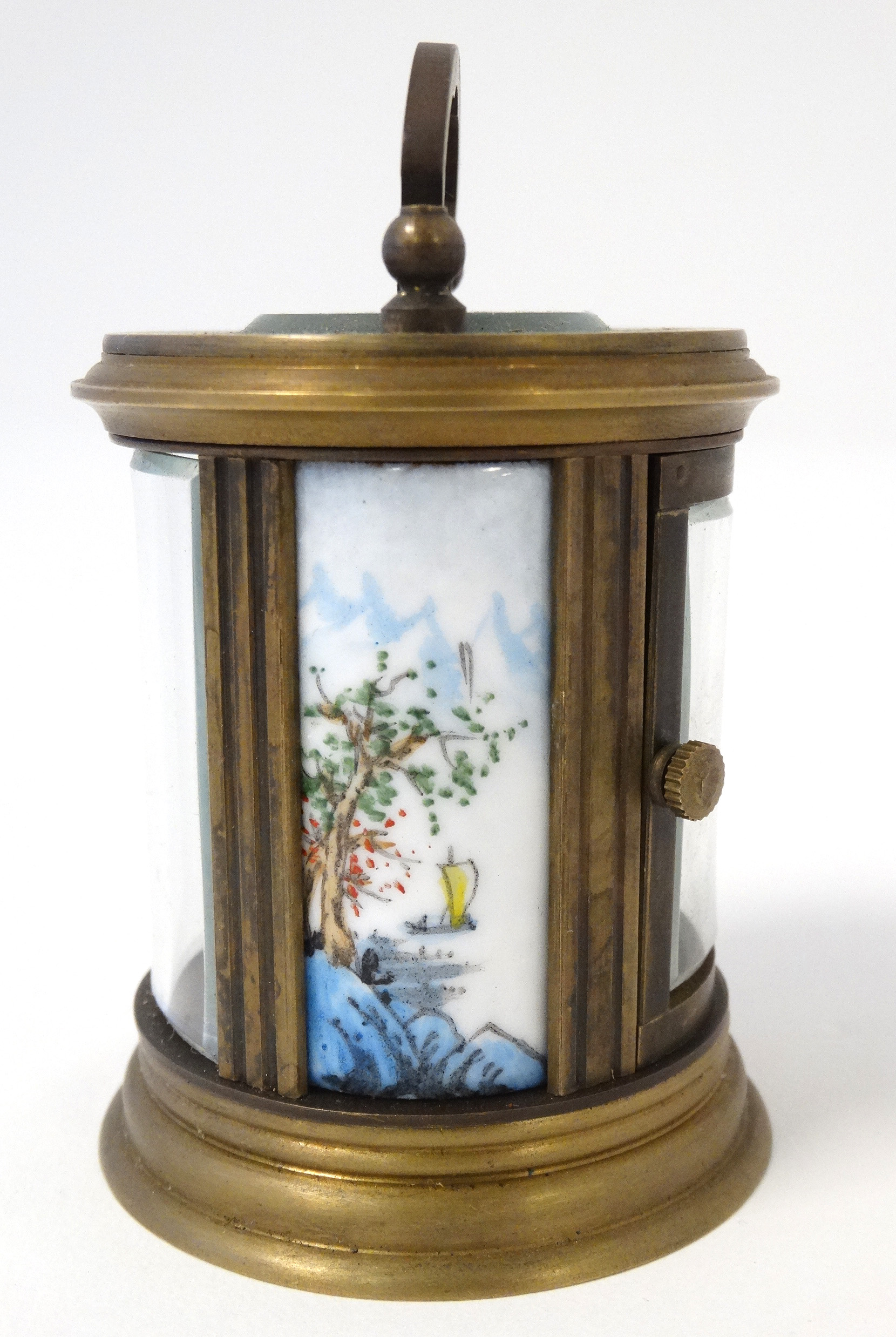 Miniature circular carriage clock ( timepiece ) : a 21st Century 3 bevelled glass and 2 hand - Image 5 of 9