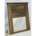 A late 19thC painted over mantle Trumeau mirror with hand painted bucolic scene to top.