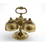An unusual pedestal brass triple desk bell 6 5/8" high CONDITION: Please Note - we
