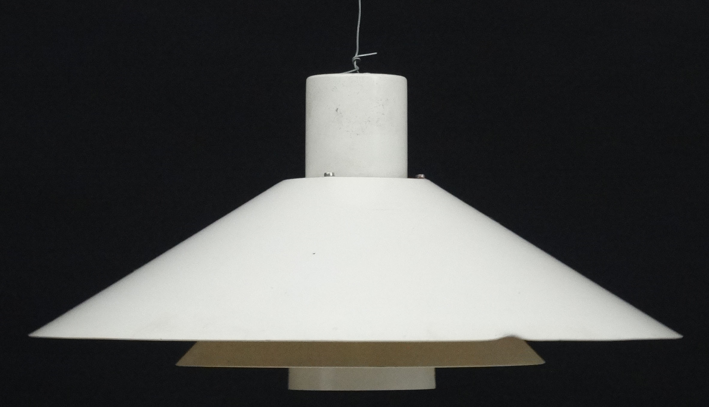 Vintage Retro : A Danish pendant light , with red under and cream livery , - Image 3 of 4