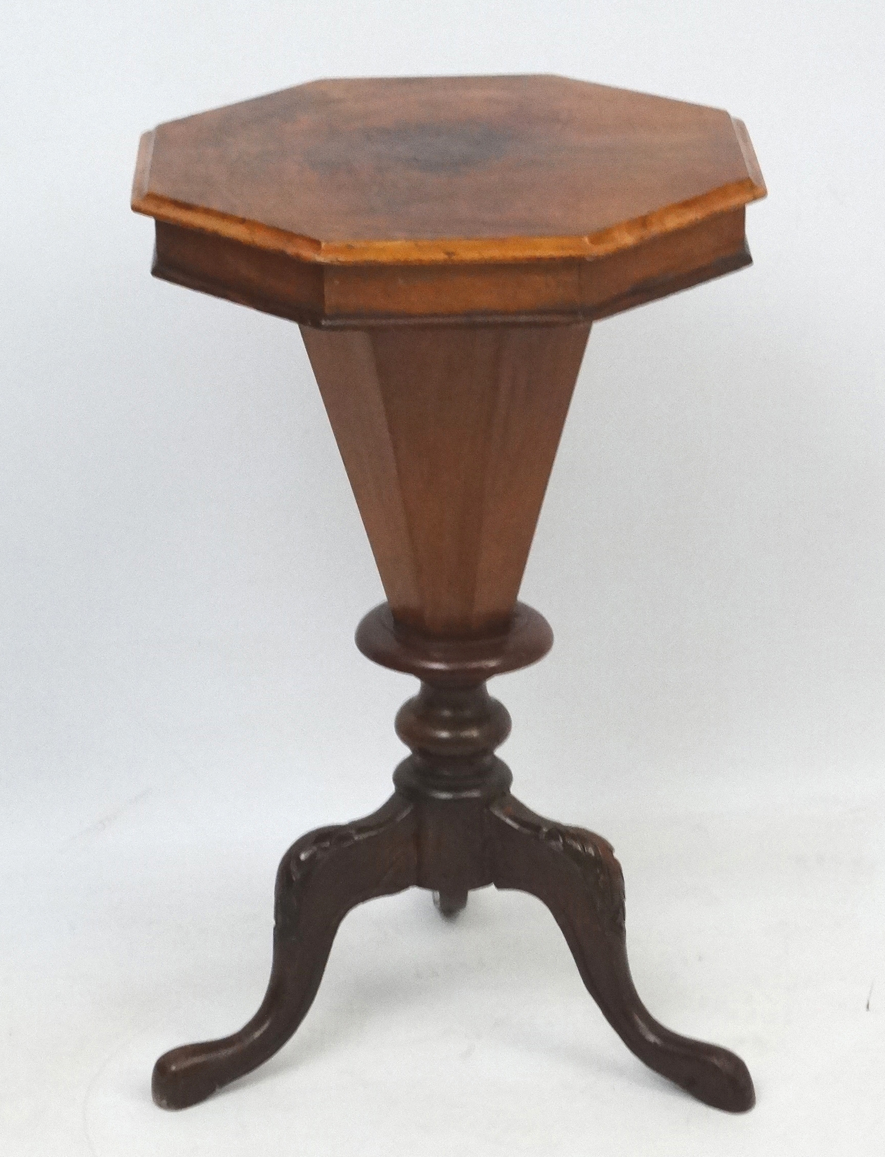 A Victorian walnut sewing table with octagonal top, - Image 2 of 5