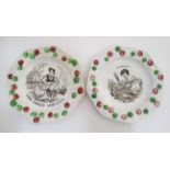 Two Victorian Children's nursery pottery plates of octagonal form with transfer printed images to