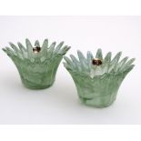 Italian Art glass : A pair of abstract dishes of malachite style glass labelled Lavorazione Arte