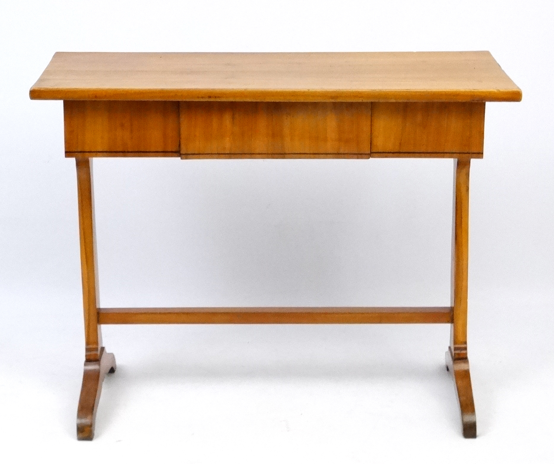 A c.1900 Cherry wood side table with ebony line inlay and frieze drawer. - Image 3 of 6