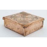 Decorative metalware : An Arts and crafts copper table snuff box with hinged lid and punch work