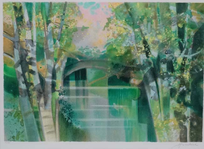 * After Camille Hilaire (1916-2004) French, Limited edition coloured print 52/125, Bridge, - Image 3 of 5