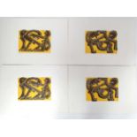K??? 89, 4 x polychrome original lithographs dated 1989, Two versions of 'EA',