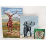 3 x oils of animals by Jeff Kerr CONDITION: Please Note - we do not make reference