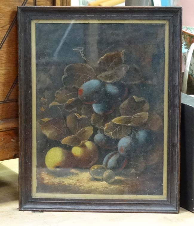 Oil on canvas still life of fruit CONDITION: Please Note - we do not make reference