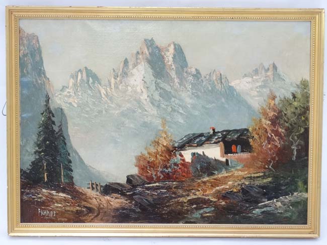 F Schmidt XX, Oil on canvas, Tyrolean scene, Signed lower left.