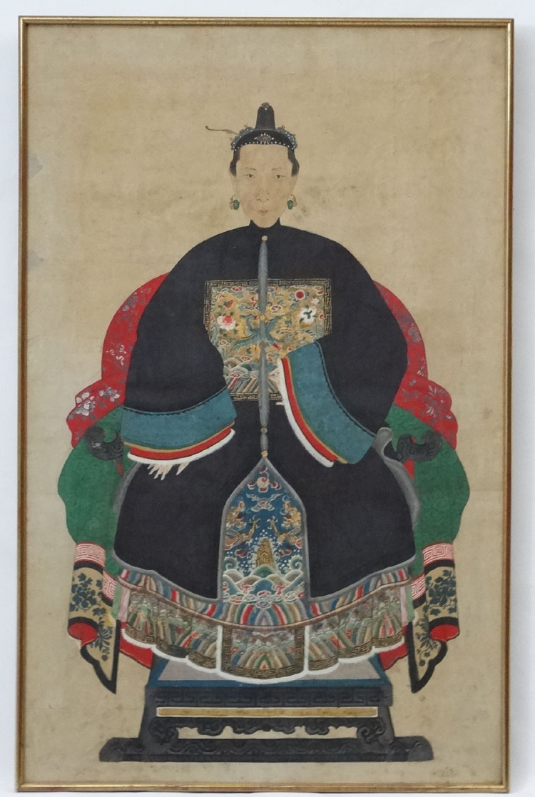 XVIII-XIX ? Chinese Ancestor Portrait: After Guiseppe Castiglione, Watercolour on scroll,