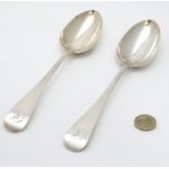 A pair of Victorian silver Old English pattern table spoons hallmarked London 1856 maker Chawner &