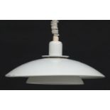 Vintage Retro : A Danish pendant Rise and Fall light , with white livery ,