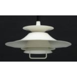 Vintage Retro : A Danish pendant Rise and Fall light , with 3 louvres and Shade , cream livery,