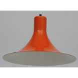 Vintage Retro : A Danish pendant Light , with burnt orange livery , a Semi shape ,