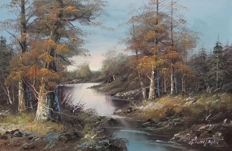 G Whitman late XX, Oil on canvas, River through the wood, Signed lower right. - Image 3 of 4